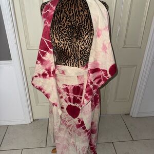 OMO Suede Wrap Skirt Pink Tie Dye Leather Boho Size 4 Adjustable
